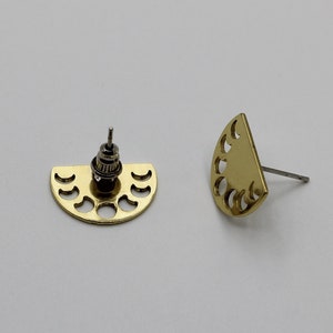 2pcs Raw Brass Moon Studs, Semi Circle Moon Earrings, Brass Half Moon Earrings, Brass Earring Findings, Laser Cut Jewelry Making Supplies