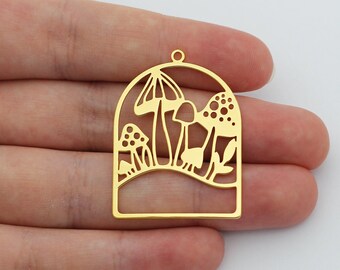 24K Gold Plated Mushroom Charm, Domed Mushroom Pendant, Gold Filled Brass Charms for Earring Making, Laser Cut Jewelry Components
