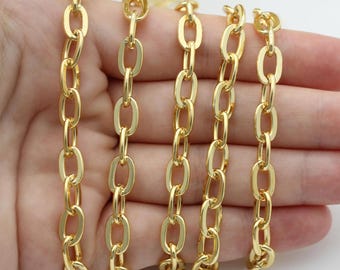 Shiny Gold Plated Oval Cable Chain for Jewelry Making, Chunky Link Chain for Necklaces, Bracelets, Bag Straps, DIY Chain Supply