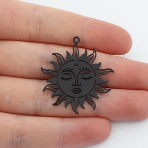 アクセサリー BOB-SUN 27x30mm Black Sun Face Charm, Sunburst Pendant, Black Sun