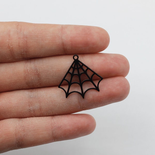22x24mm Black Plated Spider Web Charm, Halloween Charms, Web Pendant, Laser Cut Earring Charms, DIY Jewelry Supplies