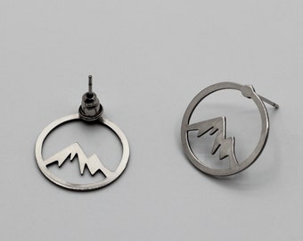 6pcs Stainless Steel Mountain Stud Earrings, Mountain Range Earrings, Mountain Peak Snow Steel Mountain Earrings, Laser Cut Jewelry Supplies