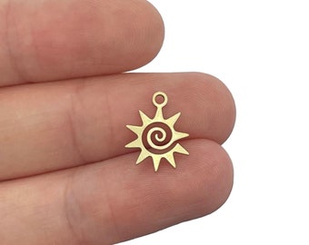 9x11mm Brass Sun Charm, Tiny Sun Charm, Brass Earrings Bracelet Charms, Spiral Sun Pendant, Celestial Charms, Brass Jewelry Making Supplies