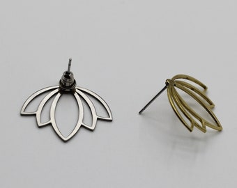 6pcs Stainless Steel Lotus Earrings, Floral Stud Earrings, Flower Earring Post, Steel Stud Earrings, Statement Earrings, Jewelry Supplies