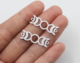 9 x 28 mm Moon Connectors, Moon Phase Charm Pendant, Steel Earing Charms, Jewelry Components Findings, Triple Moon Goddess Charms