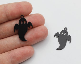 Encanto fantasma negro de 17x24 mm, colgante fantasma lindo, encantos de Halloween de acero inoxidable, hallazgos de pendientes, suministros de fabricación de joyas cortadas con láser
