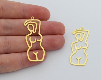 24k Gold Body Charm, Silhouette Charm, Female Body Charm, Goddess Body Charm, Female Figure Charm, Charms for Jewelry Making, Earring Charms
