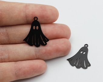 Encanto fantasma chapado en negro, encantos de Halloween de Little Haunts, encanto de espíritu espeluznante, suministros de fabricación de joyas cortadas con láser, joyas de Halloween