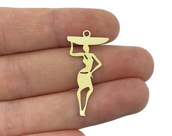 16x32mm Raw Brass Female Body Charm, African Lady Holding Basket Charm, Raw Brass Jewelry Findings, DIY Jewelry Making Supplies