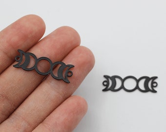 9 x 28 mm Czarne złącza księżycowe, zawieszka z zawieszką fazy księżyca, stalowe zawieszki do kolczyków, elementy biżuterii, zawieszki potrójnej bogini księżyca