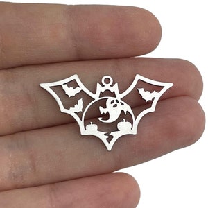 Stainless Steel Bat Charm, Ghost Pumpkin Bats Charm Pendant, Halloween Charms, Surgical Steel Jewelry Supplies, Laser Cut Earring Charms