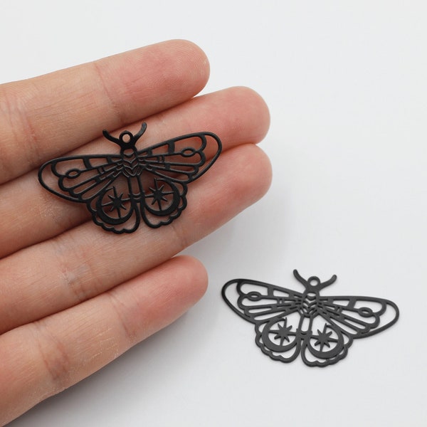 23x40mm Black Plated Moth Charm, Lunar Moth Pendant, Butterfly Charm Pendant, Laser Cut Earring Charms, DIY Jewelry Making Supplies