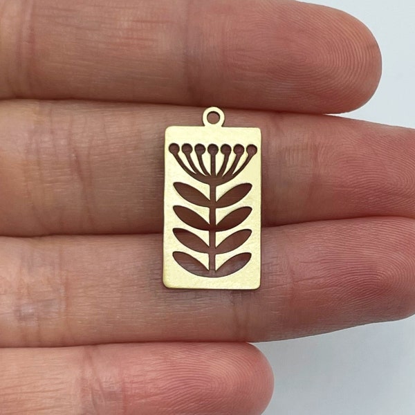 6x Raw Brass Leaf Charm, Dandelion Charm With 1 Loop, Brass Earring Findings, Flower Charm, Laser Cut Jewelry Making Supplies 12x23x0.8