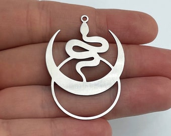 6x Stainless Steel Snake Charm, Snake Earring Charm, Crescent Moon Snake Charm, Steel Earring Findings, Jewelry Making Supplies 30x42x0.80mm