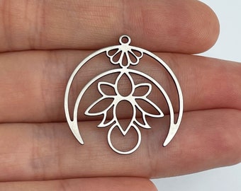 2pcs Stainless Steel Crescent Lotus Charm, Steel Lotus Charm, Crescent Moon Pendant, Laser Cut Earring Charms, DIY Jewelry Making Supplies