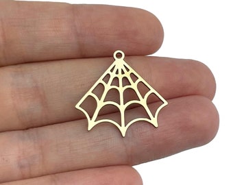 22x24mm Raw Brass Spider Web Charm, Halloween Charms, Web Pendant, Brass Earring Charms, DIY Jewelry Supplies