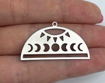 Stainless Steel Moon Phase Charm, Half Moon Pendant, Moon Phase Earrings, Necklace Findings, Laser Cut Jewelry Making Supplies 21x37x0.80mm