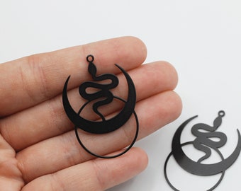 30x42mm Black Snake Charm, Snake Earring Charm, Crescent Moon Snake Charm, Jewelry Making Supplies, Laser Cut Earrings Necklace Charms