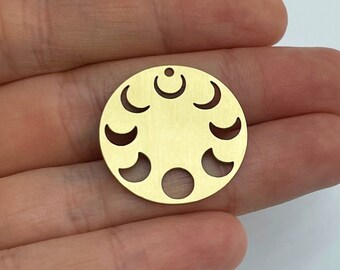 6x Raw Brass Moon Phases Charm, Round Shape Moon Phases Earrings Charm, Moon Pendant, Brass Charms, Laser Cut Jewelry Making Supplies