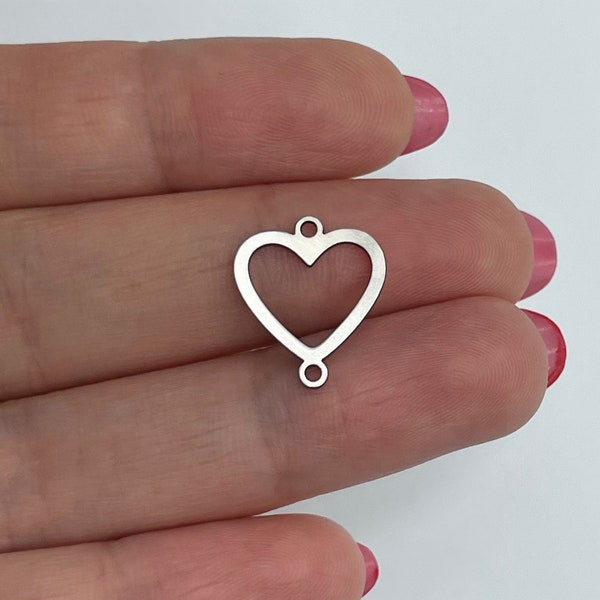 10pcs Stainless Steel Heart Connector, Steel Heart Charm Pendant, Earring Connectors, Steel Jewelry Components Laser Cut Earring Accessories