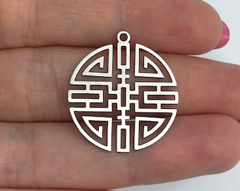 Roestvrij staal ronde geometrische charme, stalen oorbel bedels, sieraden componenten, laser gesneden stalen sieraden maken leveringen 24x27x0.80mm