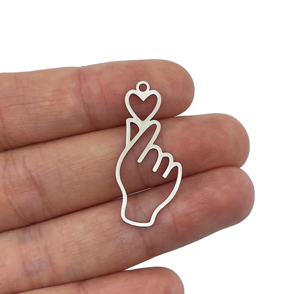 Stainless Steel Korean Heart Charm, Korean Finger Heart Pendant, K-Pop Finger Heart Charms, Steel Earring Charms, Metal Jewelry Components