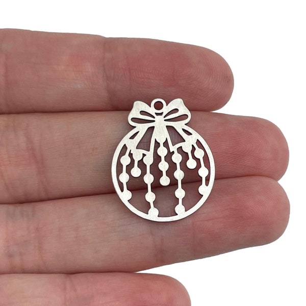 Steel Christmas Bauble Charm, Christmas Ornament Charms, Holiday Winter Jewelry Charms, Laser Cut Jewelry Making Supplies 19x24x0.80mm