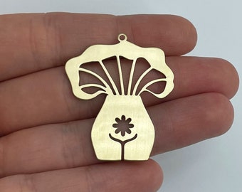Raw Brass Mushroom Charm, Female Body Charm, Brass Charms for Jewelry Making, Laser Cut Charms, Geometric Earring Charms 33x40x0.80mm