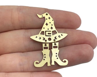 27x40mm Brass Witch Hat and Boots Charm, Halloween Charms, Brass Charms for Jewelry Making, Moon Phases on Witch Hat Charm, Jewelry Supplies