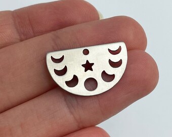 Stainless Steel Semi Circle Earring Charms, Half Moon Charms, Steel Moon Phases Charm, Steel Earring Findings, Laser Cut Jewelry Supplies