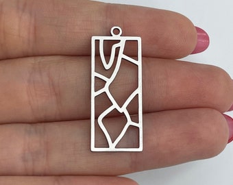 6pcs Stainless Steel Rectangle Charm, Laser Cut Jewelry, Steel Geometric Earring Pendants, Steel Accessories, Earring Connectors 13x33x0.8mm