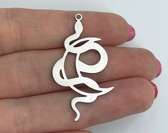 6pcs Stainless Steel Snake Charm, Crescent Moon Snake Charm Pendant, Steel Findings, Earring Accessories, Jewelry Supplies 22x42x0.80mm