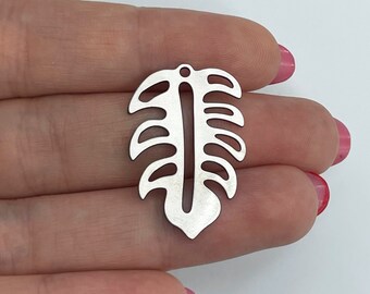 6pcs Stainless Steel Monstera Leaf Charm, Surgical Steel Leaf Pendant, Laser Cut Earring Findings, Jewelry Supplies 20x30x0.8mm