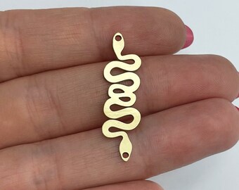 6x Brass Snake Charm, Snake Earring Charm, Brass Earring Charms Findings, Jewelry Making Supplies, Brass Jewelry Connectors 10x33x0.80mm