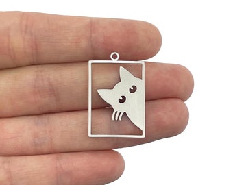Stainless Steel Cat Charm, Framed Cat Charms, Animal Charms, Laser Cut Jewelry Making Supplies, Stainless Steel Earring Charms Findings