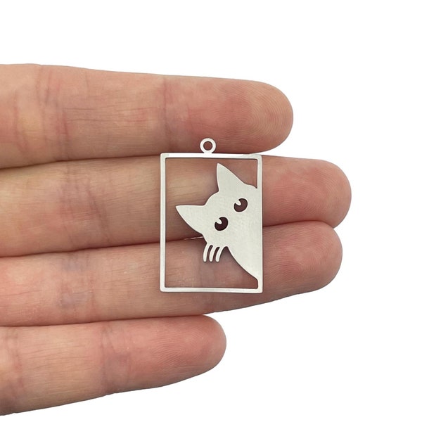 Stainless Steel Cat Charm, Framed Cat Charms, Animal Charms, Laser Cut Jewelry Making Supplies, Stainless Steel Earring Charms Findings