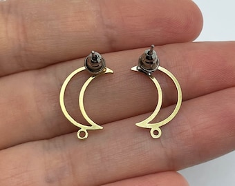 6pcs pernos de luna de latón crudo, pendientes de luna creciente, pendientes de luna de latón, hallazgos de aretes de latón, suministros de fabricación de joyas cortadas con láser