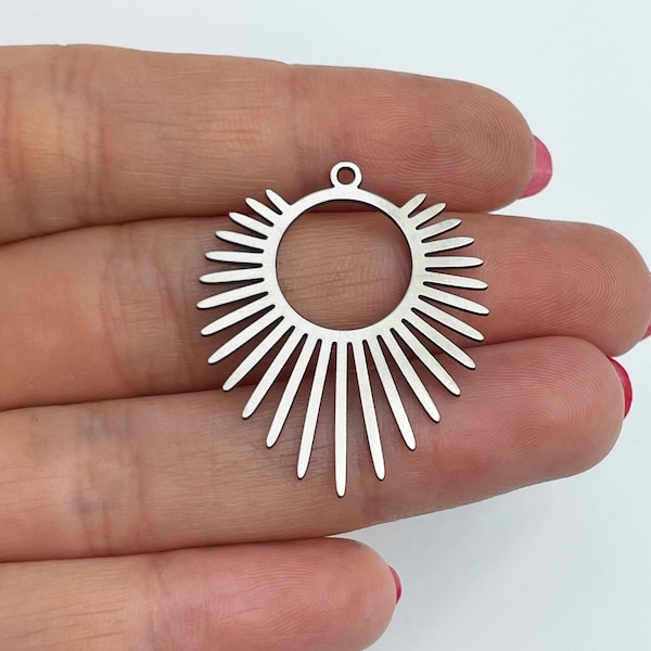 Stainless Steel Sun Charm, Laser Cut Steel Earring Charms, Sunshine Charm, Steel Round Charm, Jewelry Making Supplies 28x33x0.80mm