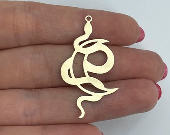 6pcs Raw Brass Snake Charm, Crescent Moon Snake Charm Pendant, Brass Findings, Earring Accessories, Jewelry Making Supplies 22x42x0.80mm