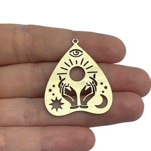 30x37mm Planchette Charm, Ouija Board Charm Pendant, Brass Charms for Jewelry Making, Hands Moon All Seeing Eye Charm, Laser Cut Brass Charm