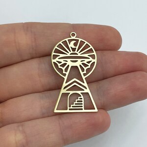 Raw Brass Sun Charm, Brass Earring Charms, Laser Cut Jewelry Making Supplies, Geometric Charms, Moon Charm 21x39x0.8mm