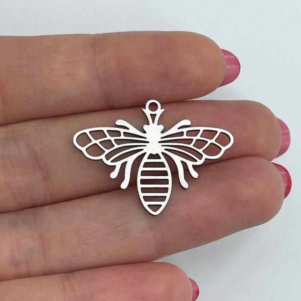 Stainless Steel Bee Charm, Steel Earring Findings, DIY Jewelry Supplies, Steel Moth Butterfly Charm, Laser Cut Charms Findings 23x30x0.80mm