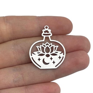 24x30x0.8mm Steel Potion Bottle Charms, Laser Cut Halloween Charms, Lotus Moon and Stars Charm, Steel Earring Charms, Sieradenbenodigdheden