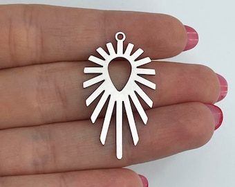 6st roestvrij staal ovale zon charme, stalen geometrische charmes, zonneschijn charme, laser gesneden zon oorbel charme, geometrische charmes, sieraden benodigdheden