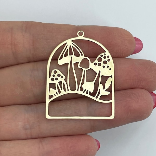 Raw Brass Mushroom Charm, Dome Mushroom Pendant, Brass Charms for Earring Making, Laser Cut Jewelry Components 28x37x0.80mm