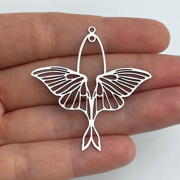 2x Stainless Steel Moth Charm, Steel Earring Charms, Moth Pendant, Butterfly Charm, Steel Connectors, Jewelry Making Supplies 43x46x0.80mm