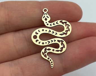 Brass Snake Charm, Raw Brass Snake Pendant, Moon Phases Snake Charm, Animal Charms, Brass Jewelry Making Supplies, Brass Earring Charms