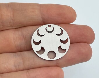 6x Stal nierdzewna Fazy Księżyca Charm, Okrągły Kształt Fazy Księżyca Kolczyki Charm, Wisiorek Księżyc, Stalowe Charmsy, Materiały do Tworzenia Biżuterii Cięte Laserowo