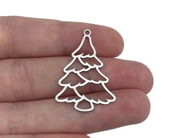 22x33mm Stainless Steel Christmas Tree Charm, Steel Jewelry Making Findings, Laser Cut Metal Christmas Charms Pendants