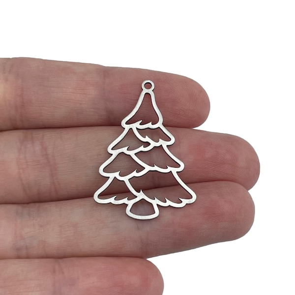 22x33mm Stainless Steel Christmas Tree Charm, Steel Jewelry Making Findings, Laser Cut Metal Christmas Charms Pendants